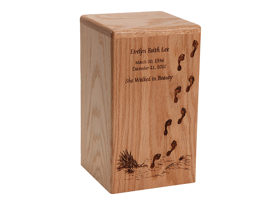 Footprints Oak Wood Urn